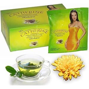 Catherine Lot de 32 sachets de thé minceur (1 boîte) pur et naturel, thé de chrysanthème détox, thé vert pour homme et femme