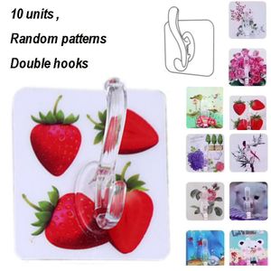 Lot de 10 crochets muraux autocollants ultra-résistants et surdimensionnés (crochets doubles par unité) – motifs assortis aléatoires