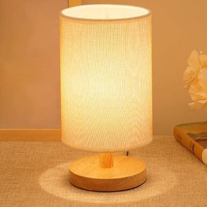 Lampe de table décorative pour chambre à coucher avec abat-jour en bois et en jute, veilleuse USB