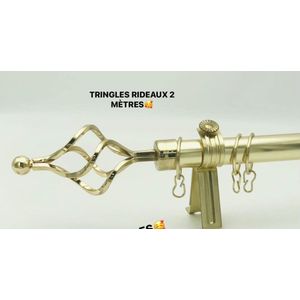 Tringle Rideaux 2m Dorée Simple Tringle - Chrono Embout Torsadé + Supports + Anneaux