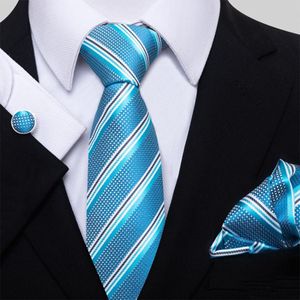 Ensemble de cravate pour hommes, cravate formelle de travail, foulard carré, ensemble de boutons de manchette - bleu