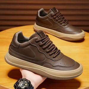 VANHUHU Chaussures d'affaires plates à lacets décontractées et formelles pour hommes marron