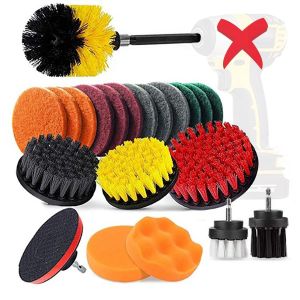 TodyJeyHo Brosse de nettoyage, Ensemble de 22 accessoires de brosse de perceuse, Tampons à récurer & Éponge, Brosse à récurer électrique avec rallonge, Kit de nettoyage tout usage pour carrelage, éviers, baignoires, salle de bain, cuisine & auto