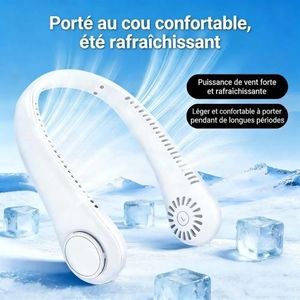 Ventilateur portatif rotatif de 360 degrés de ventilateur monté au cou rechargeable - blanc