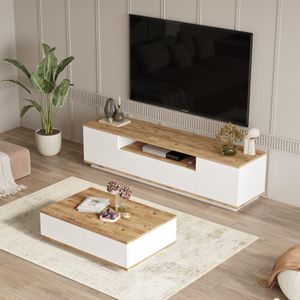 General Ensemble Meuble TV et Table Basse Aven (2 Pièces) – Pin Atlantique & Blanc AVE17-AW