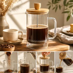 Cafetière à piston en acier inoxydable 600ML avec 4 filtres couleur Transparente