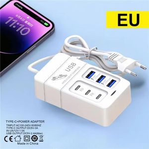 6 en 1 chargeur USB 3USB+3PD 35W chargeur de téléphone portable à charge rapide multiterminal adaptateur hub USB prise ue chargeur rapide USB Type C