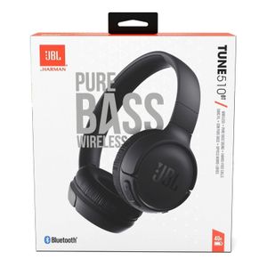 Jbl Casque Sans Fil Tune 510BT – Bluetooth 5.0 – Pure Bass – Autonomie 40 Heures – Recharge Rapide – Noir