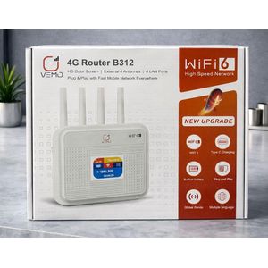 Routeur 4G WiFi 6 VEMO B312 – Modem Haute Vitesse avec 4 Antennes, Batterie Intégrée, 4 Ports LAN – Internet Rapide Maison & Bureau