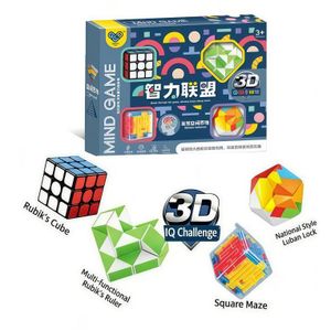 Lot de 4 casse-têtes : R-ubik's Cube magique, labyrinthe, Snake Twist, jeu de puzzle 3D