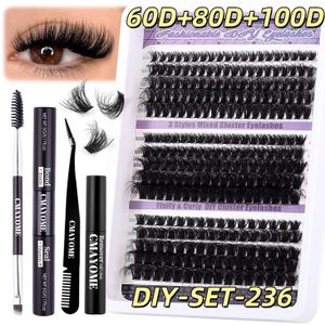 Kit d'extensions de faux cils naturels épais en forme de D - Extensions segmentées à faire soi-même, bouquet unique de cils fournis et bouclés
