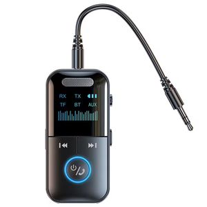 4 en 1 bluetooth 5.4 émetteur de récepteur audio 3.5 mm carte TF auxiliaire stéréo microphone musique adaptateur sans fil pour téléphone portable avec écran LED pour tv de voiture