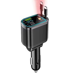 Chargeur de voiture rapide 5 en 1 Starlight avec câbles iPhone et android rétractables et lumière d'ambiance étoilée