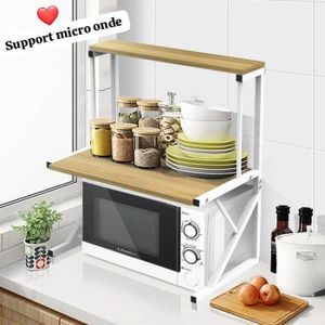 Etagère pour micro onde et four ,  Meuble de Rangement cuisine 54, 5x66 cm bois clair