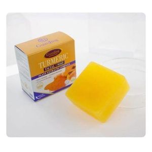 White Label 3 x savons au curcuma + gants de toilette exfoliant, Savon 100% naturel pour le visage et le coprs