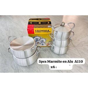 Lot de 5 marmites en aluminium  avec couvert