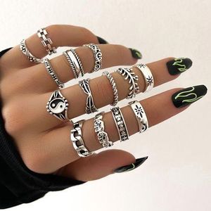 Ensemble de 14 bagues métalliques pour femmes, argent