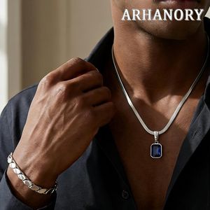 ARHANORY Ensemble 2 pièces Collier et Bracelet Homme – Acier Titane avec Pendentif Pierre Bleue Porte-bonheur – Argenté
