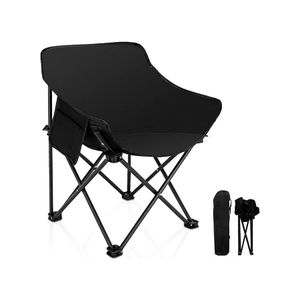 TodyJeyHo Chaises de camping pliantes robustes avec poches latérales, légères et portables, supportent jusqu'à 200 kg pour la pêche, le camping, les pique-niques, les barbecues, activités en plein air à la plage -Noir