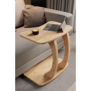 Senebuy Table d’Appoint Rectangulaire en Forme C3 avec Roulettes – Pin Atlantique, Table Laptop