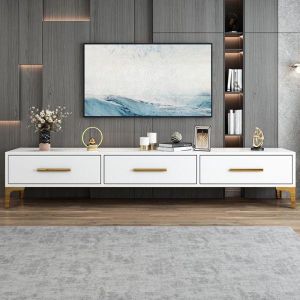 Meuble TV en bois de style moderne épuré avec 3 tiroirs 