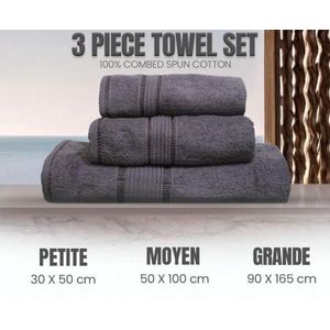 Lot de 3 Serviettes Gris en coton qualité supérieure - doux