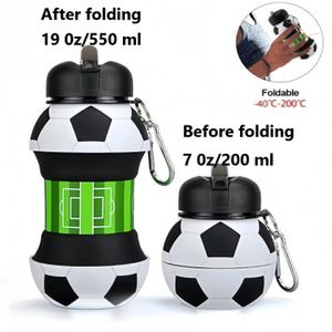 Bouteille d'eau de sport en silicone pliable de 550 ml, gobelet avec paille, bouteille de fitness, bouteille d'eau portable étanche pour basket-ball aquatique et football