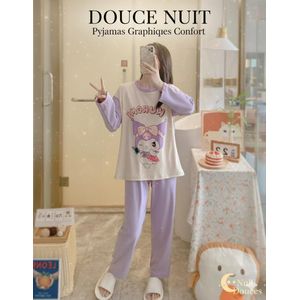  Pyjamas en coton de haute qualité - nuisette - mauve blanc