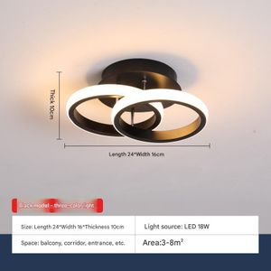 Lampe d'entrée de salon au chapeau créatif nordique simple moderne LED trois couleurs 18W - Double cercle noir