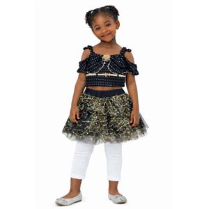 Other Ensemble fille deux pièces – Haut à manches papillon et pantalon bleu marine