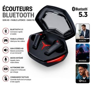 Écouteurs Bluetooth Gaming Sans Fil TWS - Bluetooth 5.3 - Son HD - Faible Latence - Micro HD - Boîtier de Charge - Noir
