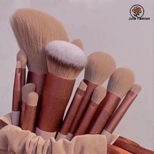 13-Piece Pink Makeup Brush Set - Foundation, Eyeshadow, Blending Tools - Soft Fibers, Storage Bag