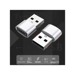 2pcs Adaptateur De Charge Type-C Femelle Vers USB--argent