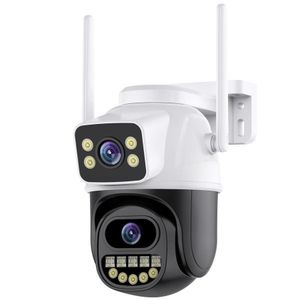 MAIDAOFZ Caméra de surveillance Wifi 4K 8MP HD, Caméra de sécurité extérieure à double objectif -- Noir/blanc