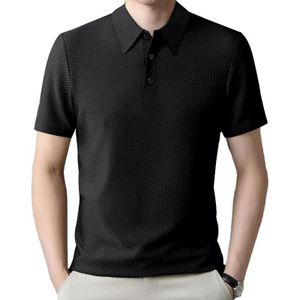 Berrykey T-shirt polo décontracté d'été pour homme à manches courtes, col rabattu, boutonné, épais, noir
