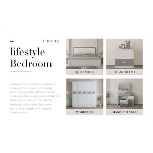 Ensemble Chambre Moderne - Minimaliste (Blanc & Gris) - Ensemble Chambre Queen – Moderne, Élégant et Fonctionnel