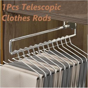 1 Tringle à Vêtements Télescopique Rétractable, Avec Support Coulissant Pour Vêtements Et Tringle De Penderie à Fixation Supérieure
