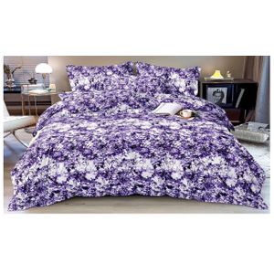 DRAP COTON AFRICA TEXTURE MAUVE BLANC – Comprend 1 drap plat et 2 taies d'oreiller – Poche profonde rose c 1