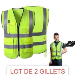 LOT DE 2 Gilet Protection Sécurité Multi-Poches pour tous traveaux Assainissement Chantier Voirie Trafic Gilet Réfléchissant