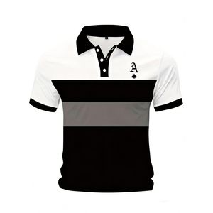 Gadtom Polo homme à imprimé numérique 3D, color block, manches courtes, respirant, style décontracté