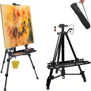 Chevalet trépied en alliage d'aluminium portable et réglable, avec sac de rangement pliable et base stable, adapté pour le dessin en plein air, la peinture et l'exposition.