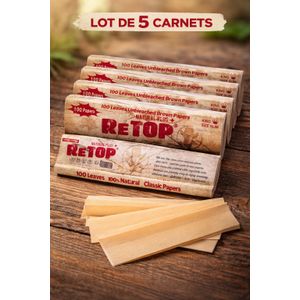 Lot de 5 Carnets RETOP - King Size Slim - 500 Feuilles Naturelles Non Blanchies - Rizla Marron
