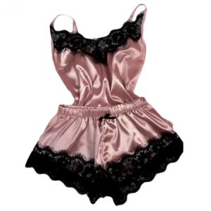 MIDNIGHT'S BOMB Ensemble de pyjama en satin et dentelle, shorts de nuit sexy