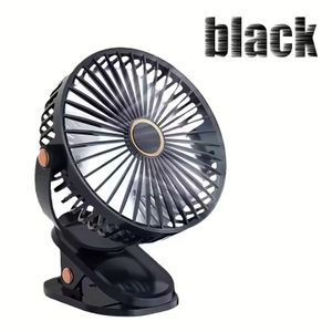 Ventilateur Rechargeable 3-en-1 avec Clip et LED – Ventilateur de Bureau / Mur / Clip, Rotation 720°, 5 Vitesses, USB Type-C - Noir