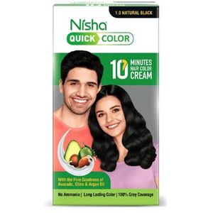 Nisha Coloration crème , coloration permanente rapide en 10 minutes, sans ammoniaque, pour hommes et femmes, noir naturel, 120 g