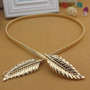 Ceinture élastique feuille dorée pour femme - Serre-taille extensible de 70cm pour robes et tops