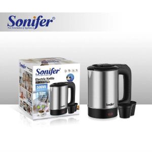 Sonifer Chauffe Eau électrique portable de 0,5 Litres, en acier inoxydable, avec 2 tasses.
