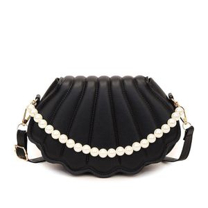 Sacoche à bandoulière en forme de coquillage avec chaîne de perles - Petit porte-monnaie élégant pour femmes
