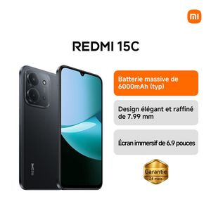 Xiaomi Redmi 15C - 128Gb ROM 4Gb RAM - 6.9" - 6000 mAh - 4G - 8/50 Mpx - Noir - Garantie 18 Mois