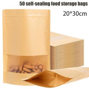  50 sacs-Sacs alimentaires en papier kraft 1 kg - Sacs de conservation des aliments - Sacs refermables - Sacs de conservation pour réfrigérateur (20 x 30 cm)